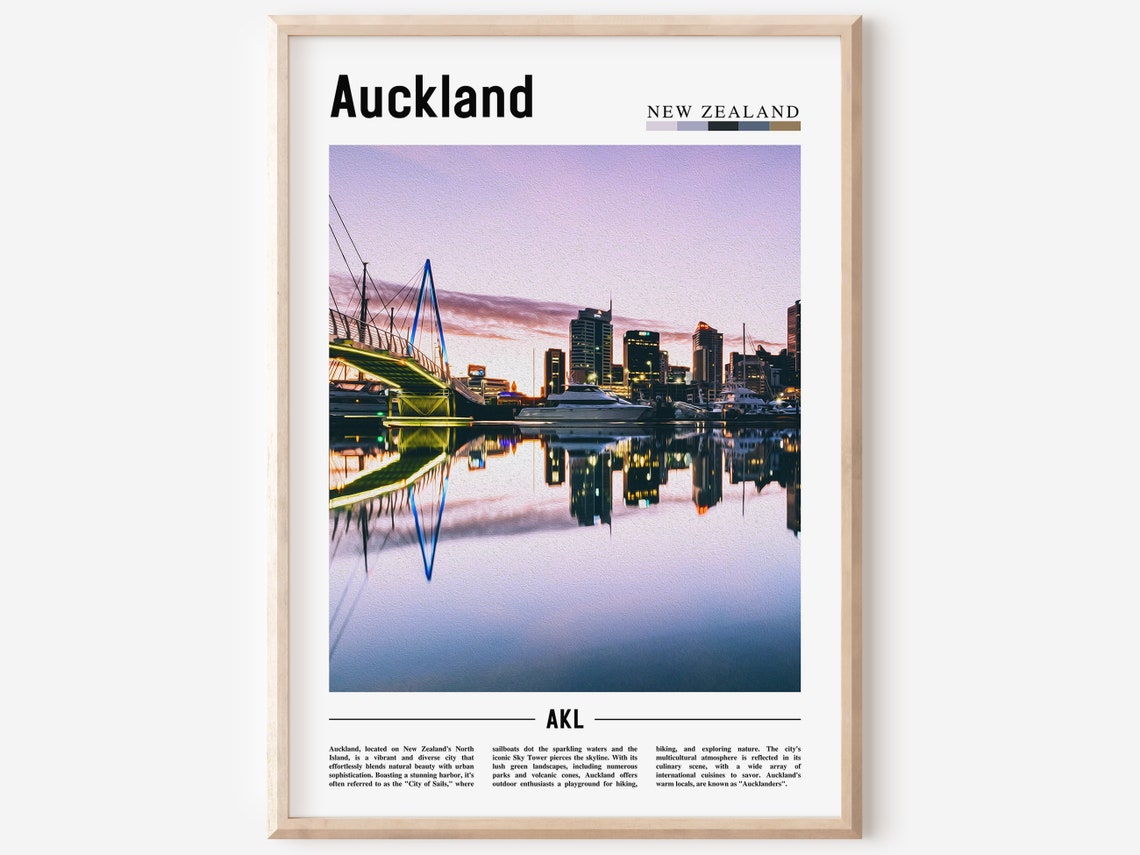 Auckland Poster Auckland Print Auckland Wall Art Minimal Travel Print Travel Destination Oil Painting Poster