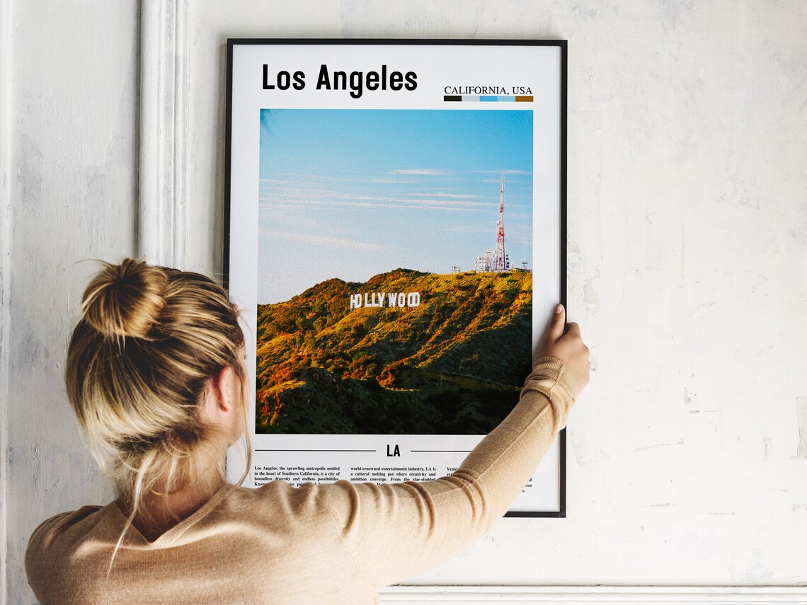 Los Angeles California Hollywood Sign Tower Sunset View Poster - Image 2