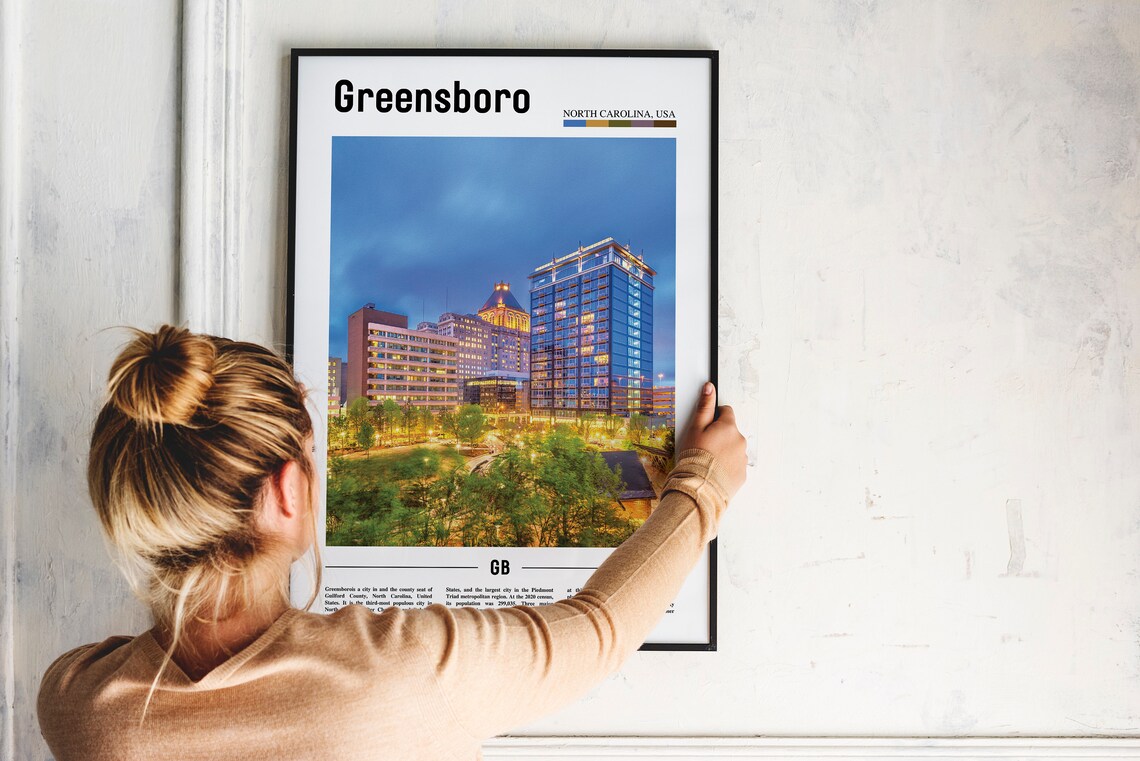 Greensboro North Carolina Downtown Skyline Dusk Lights City Poster - Image 2