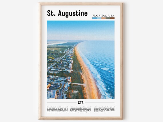 St Augustine Florida Historic Aerial Beach Coast Travel Poster