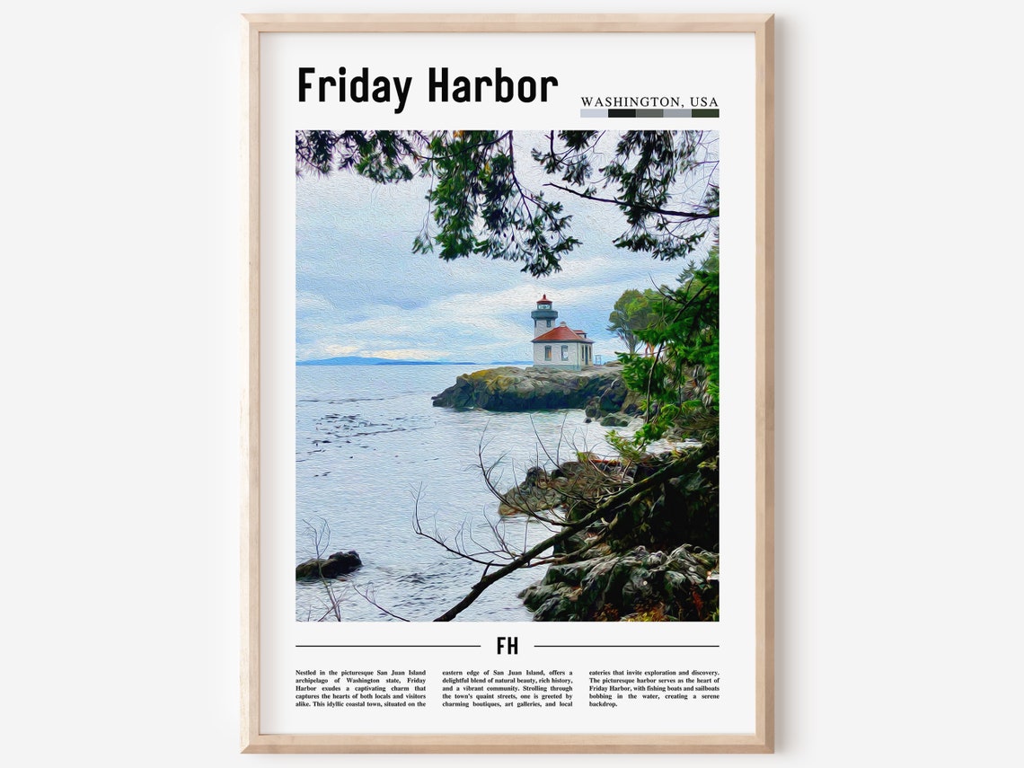 Friday Harbor Washington Island Lighthouse Rocky Coastline Poster