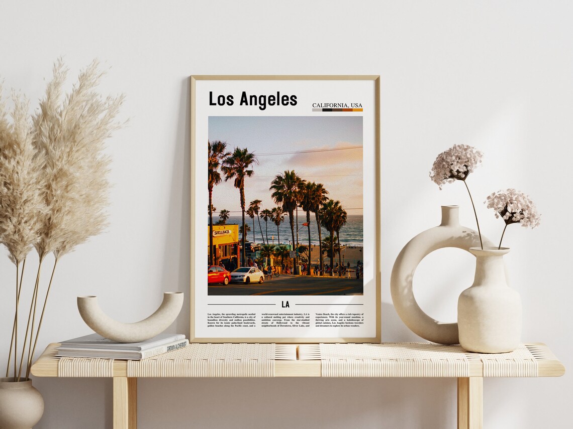 Los Angeles Sunset Beach Palm Trees Minimal Travel Photo Poster - Image 3