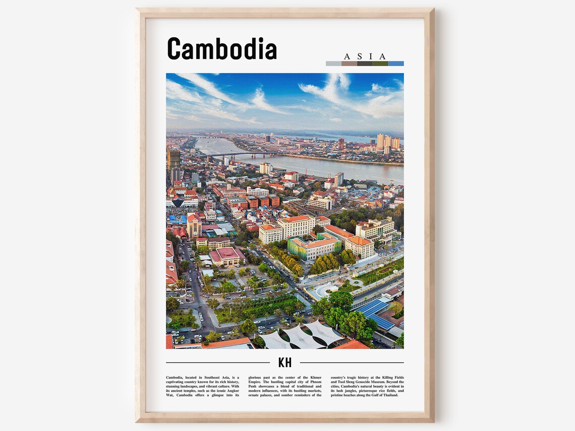 Cambodia Asia Phnom Penh Aerial City Modern Travel Photo Poster