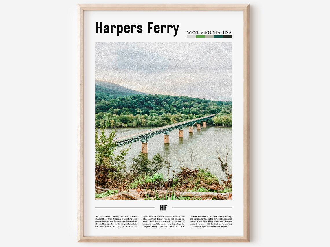Harpers Ferry River Bridge Historic Town West Virginia Travel Poster