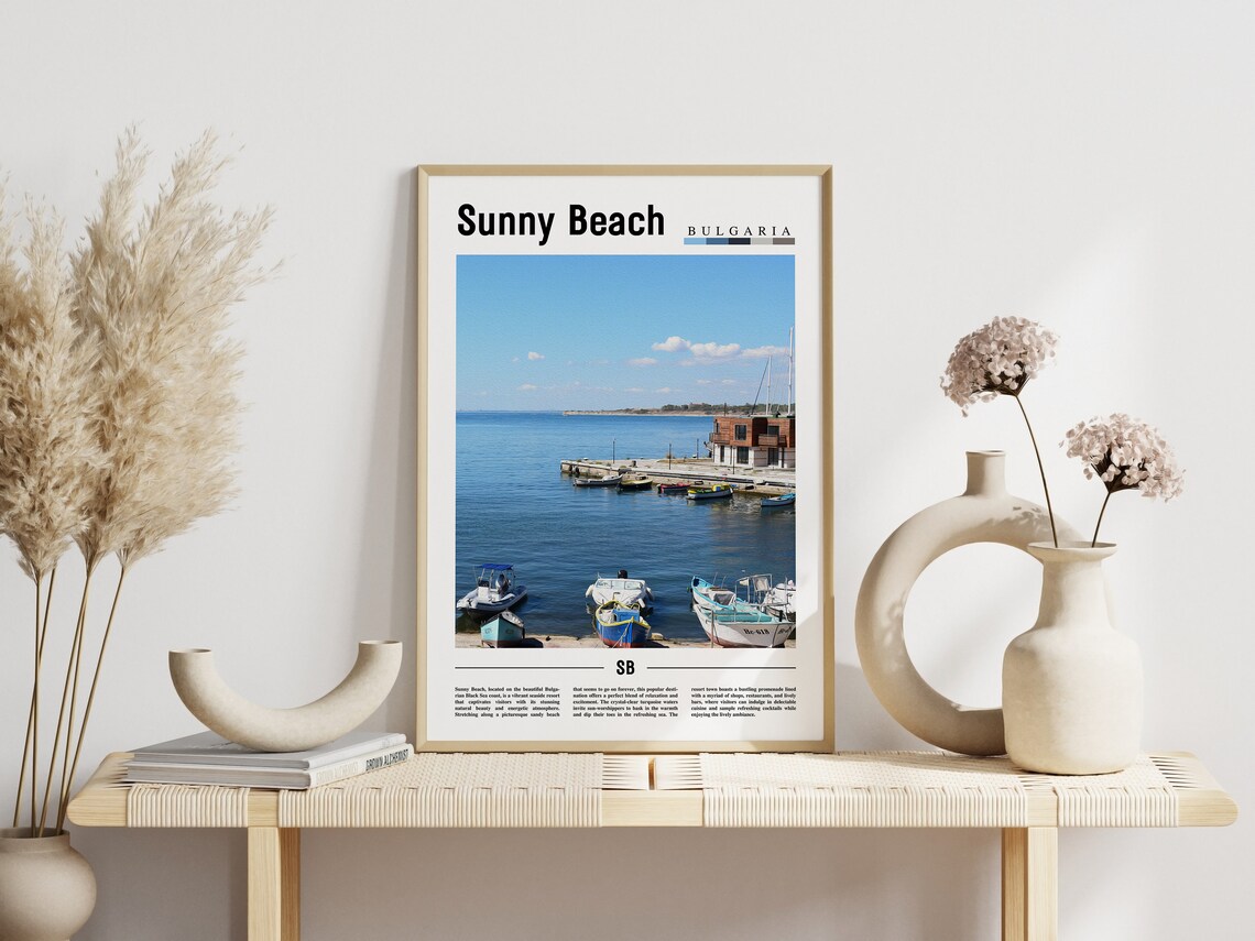 Sunny Beach Bulgaria Colorful Harbor Boats Black Sea Travel Poster - Image 3