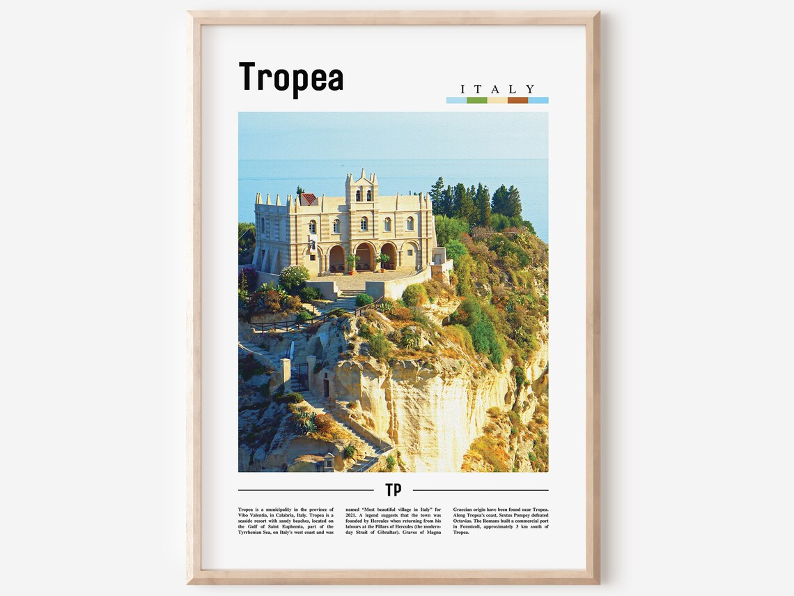 Tropea Italy Cliffside Monastery Church Over the Sea Travel Poster