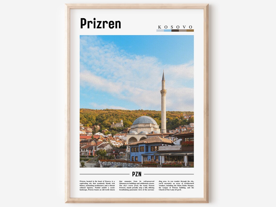 Prizren Kosovo Old Town Mosque Minaret Historic City View Poster