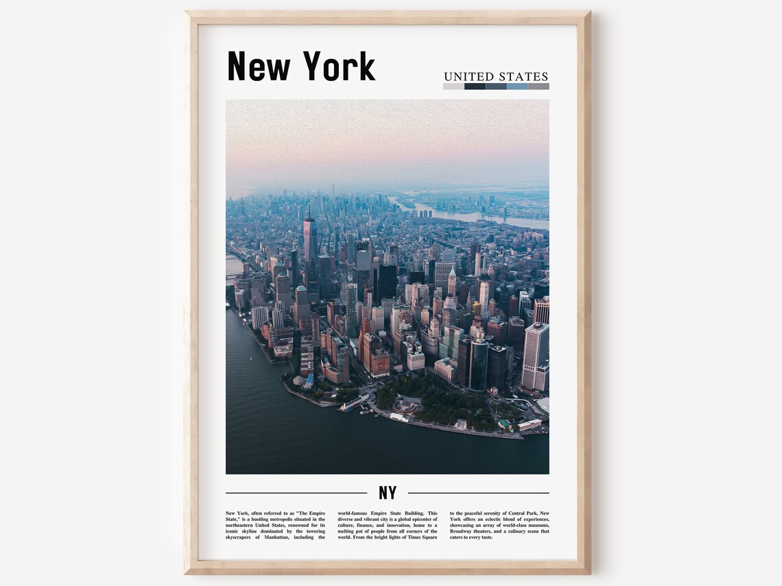New York City Aerial Skyline Manhattan at Dusk Travel Poster