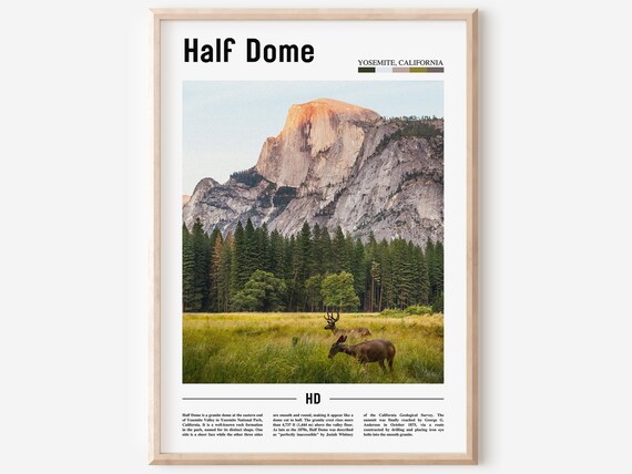 Half Dome Yosemite California Granite Rock Deer Meadow Travel Poster