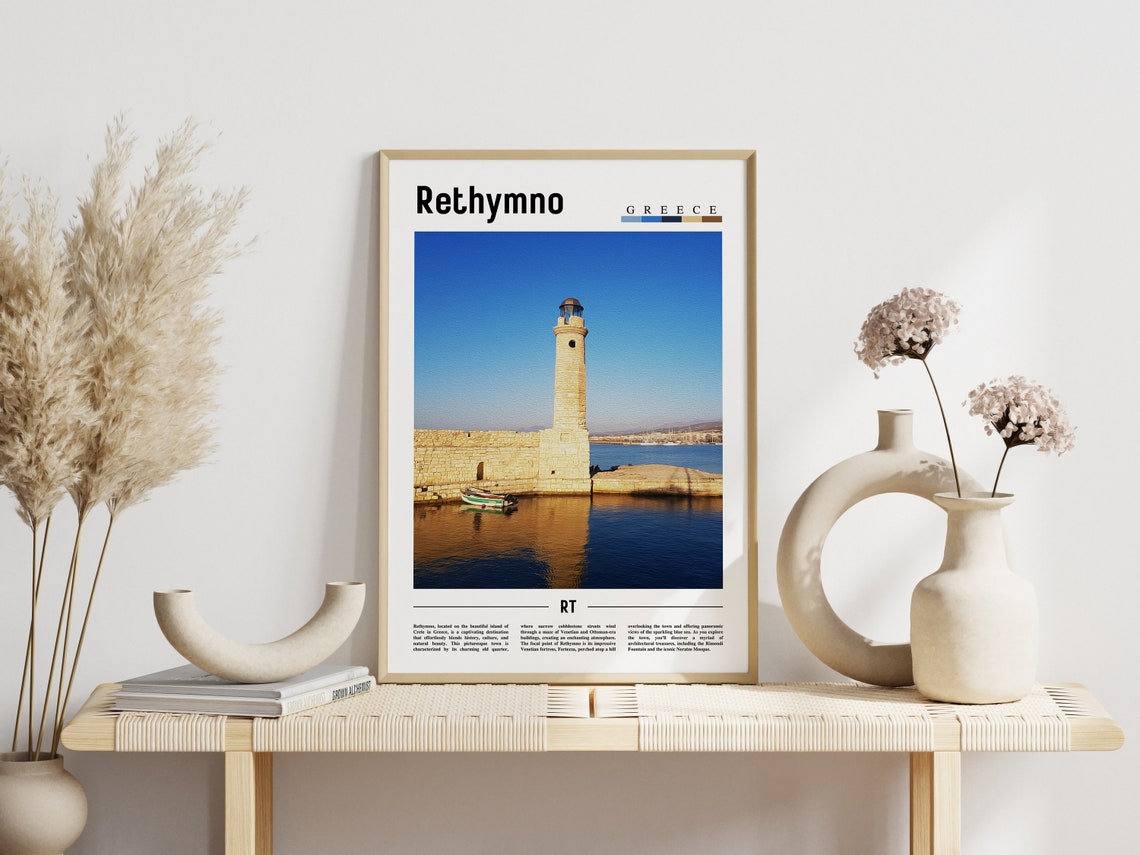 Rethymno Greece Lighthouse Harbor Photo Minimalist Travel Poster - Image 3
