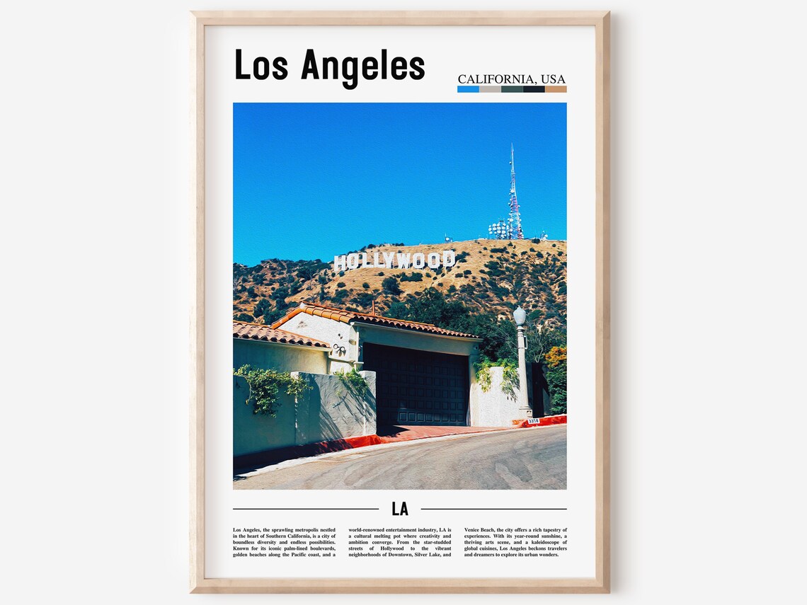 Los Angeles Hollywood Sign Hilltop Landmark California Travel Poster
