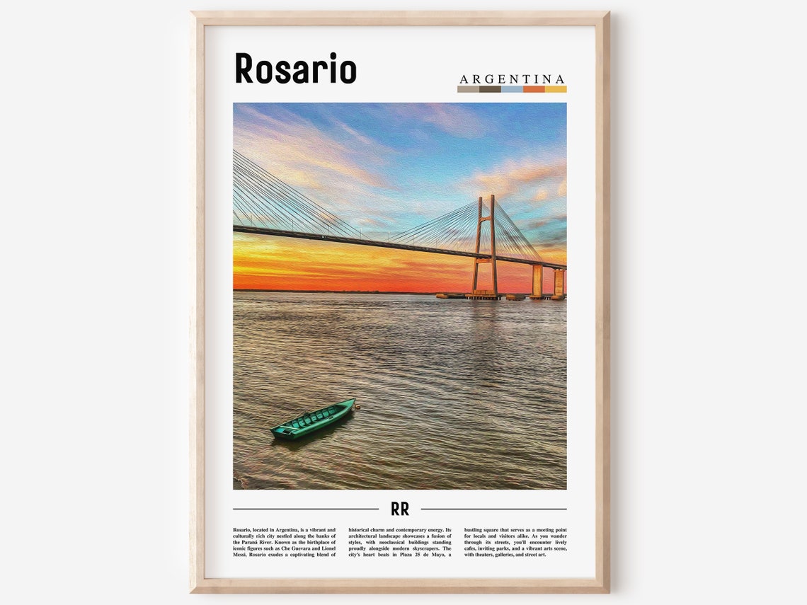 Rosario Argentina Sunset Bridge Over Parana River Travel Poster