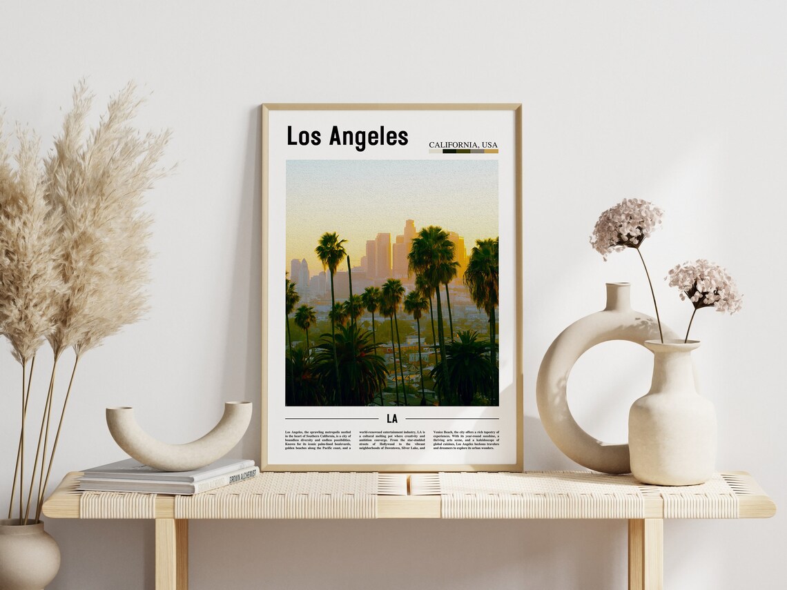 Los Angeles California USA Palm Trees Sunset Skyline Photo Poster - Image 3