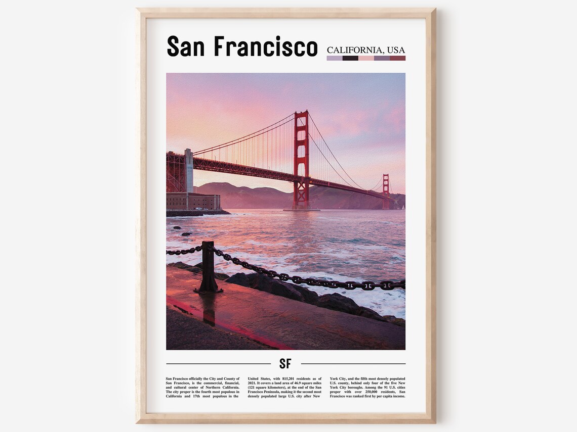 San Francisco Golden Gate Bridge Sunset Pink Sky Photo Poster