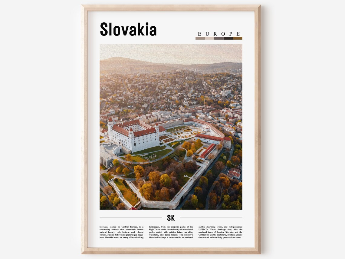 Slovakia Bratislava Castle Aerial Autumn City Minimal Travel Poster