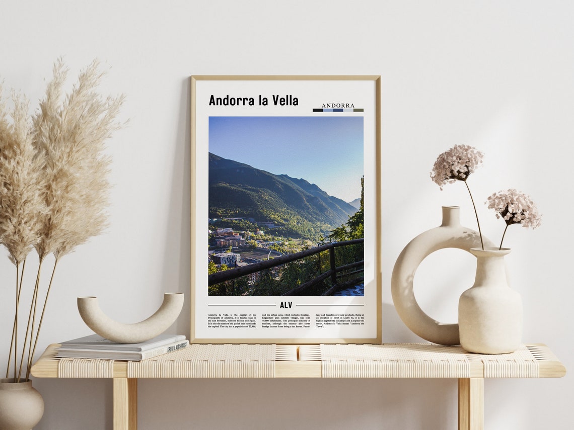 Andorra La Vella Print Andorra La Vella Poster Andorra La Vella Wall Art Minimal Travel Print Minimal City Poster Oil Painting Poster - Image 3