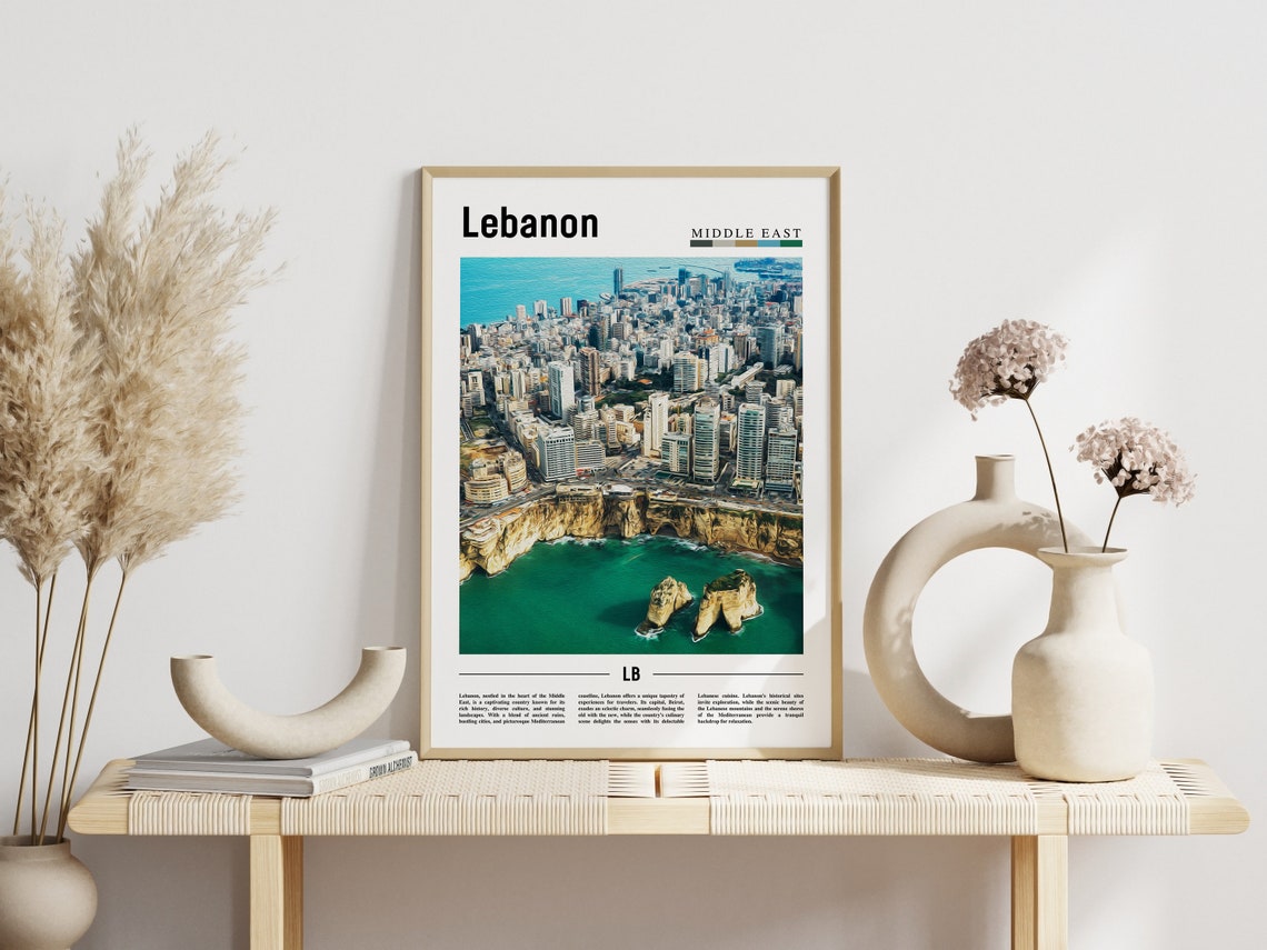 Lebanon Poster Lebanon Print Lebanon Wall Art Minimal Travel Print Travel Destination Oil Painting Poster - Image 3