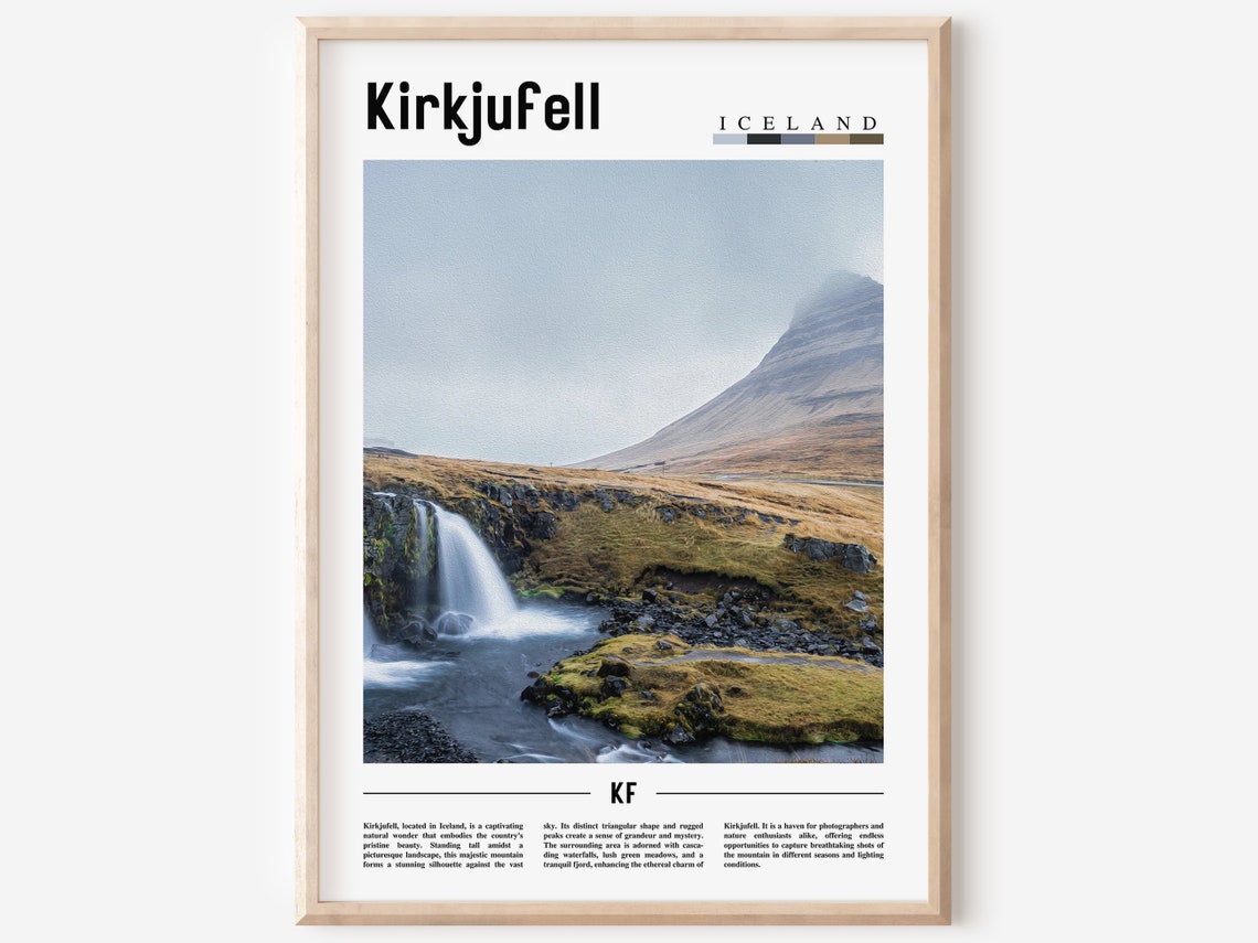 Kirkjufell Iceland Scenic Waterfall Mountain Minimal Travel Poster
