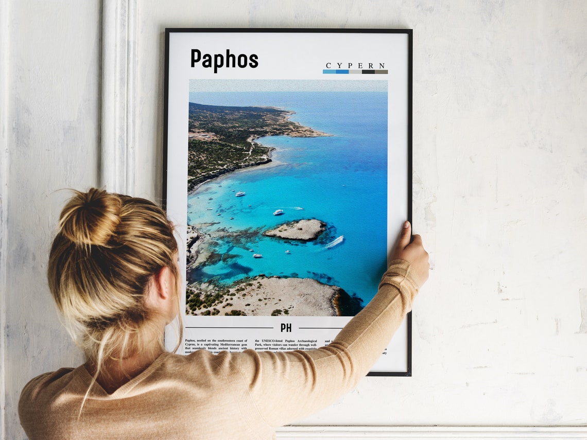 Paphos Cypern Turquoise Coastline Aerial Blue Bay Travel Poster - Image 2