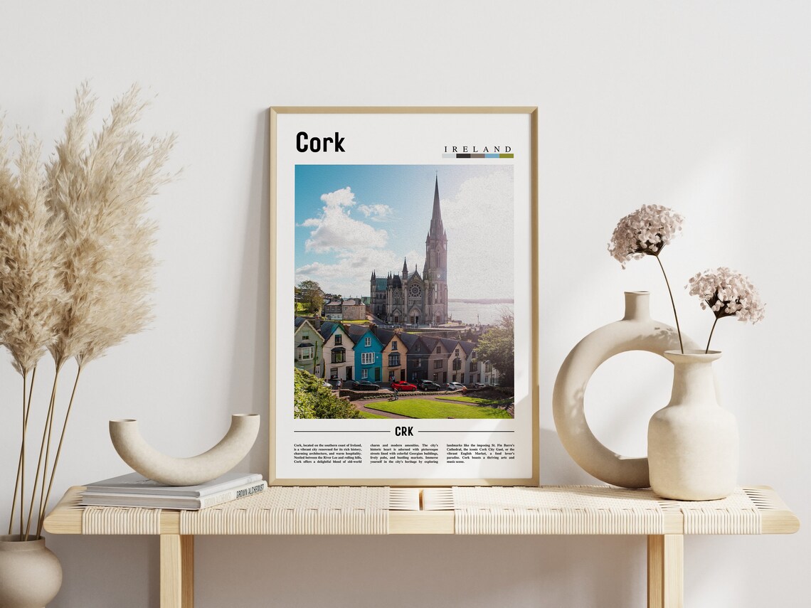 Cork Ireland Colorful Houses Cathedral Riverside City Travel Poster - Image 3