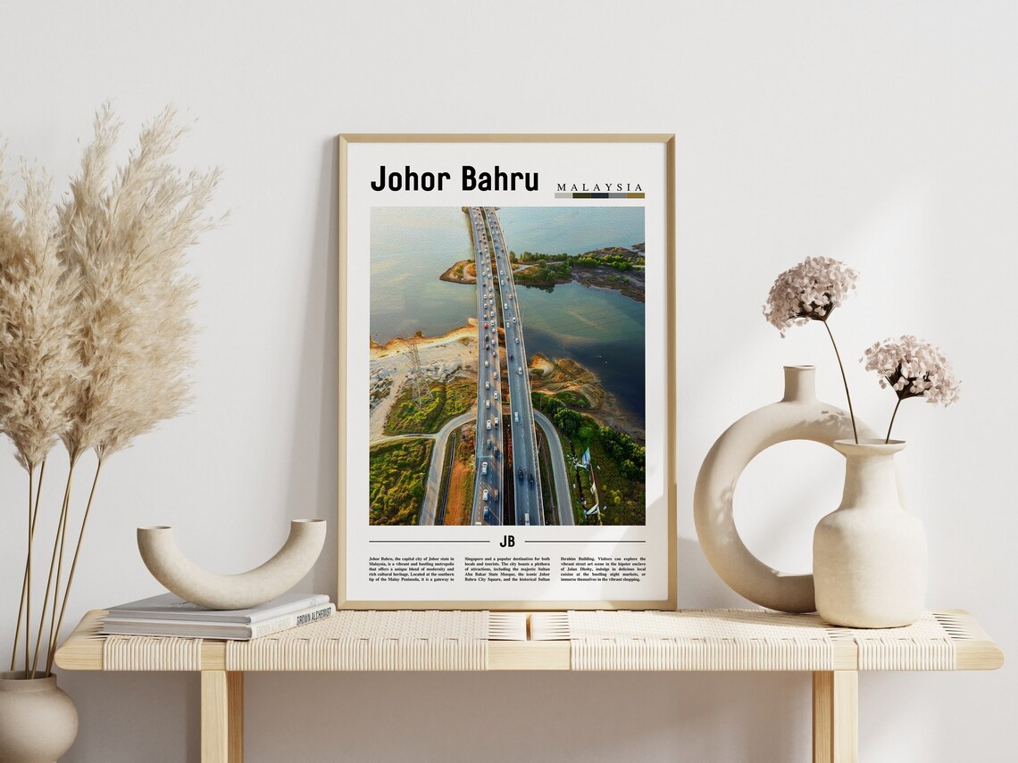 Johor Bahru Malaysia Scenic Aerial Bridge Minimalist Travel Poster - Image 3