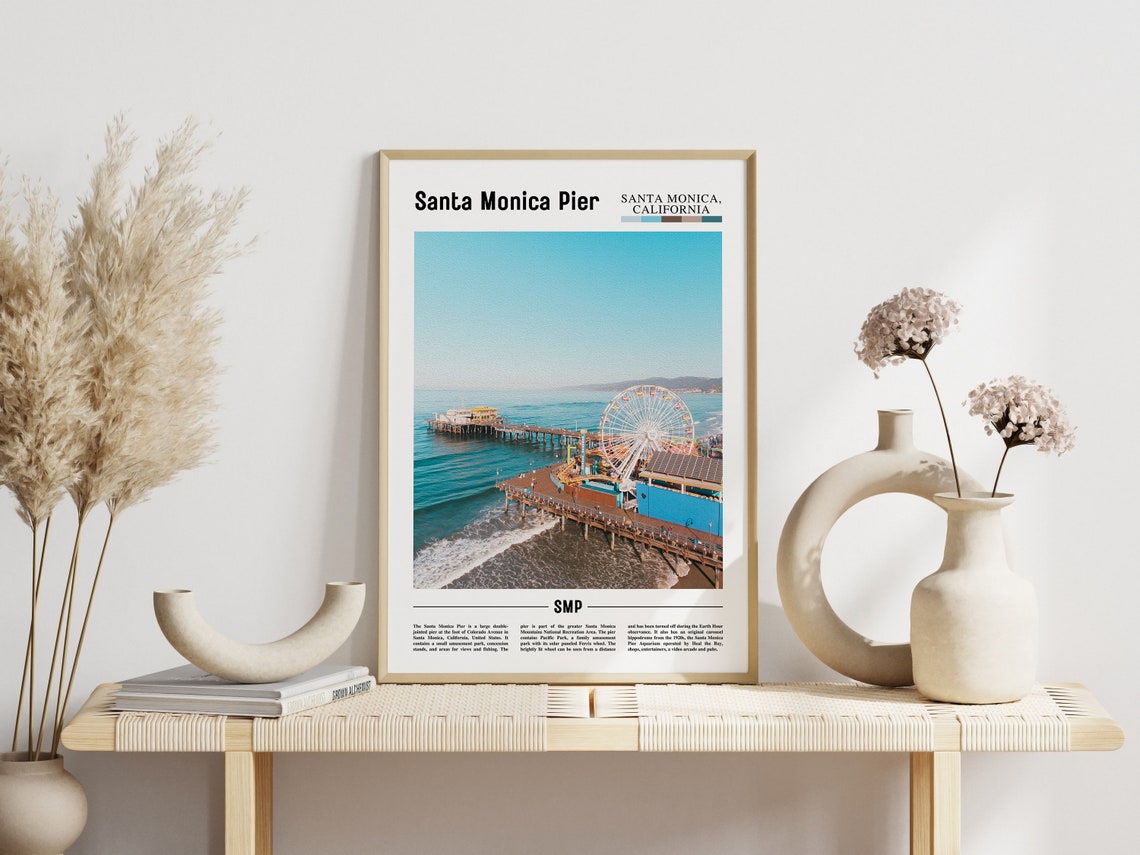 Santa Monica Pier Print Santa Monica Pier Poster Santa Monica Pier Wall Art Minimal Travel Print Minimal City Poster Oil Painting Poster - Image 3
