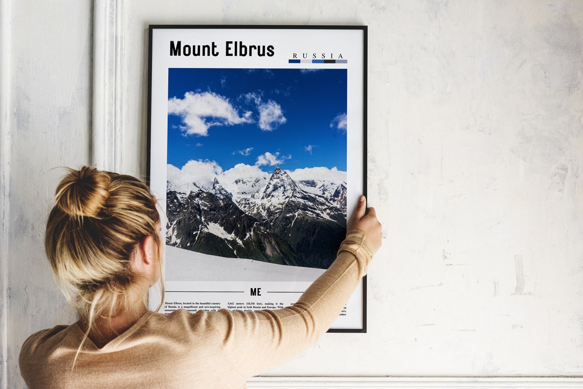 Mount Elbrus Russia Snowy Caucasus Peak Climbing Travel Poster - Image 2