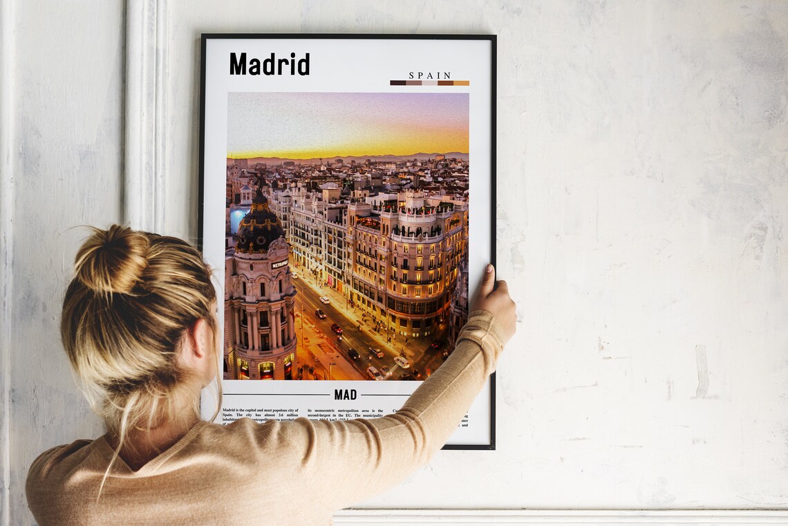 Madrid Spain Sunset Cityscape Metropolis Building Travel Poster - Image 2