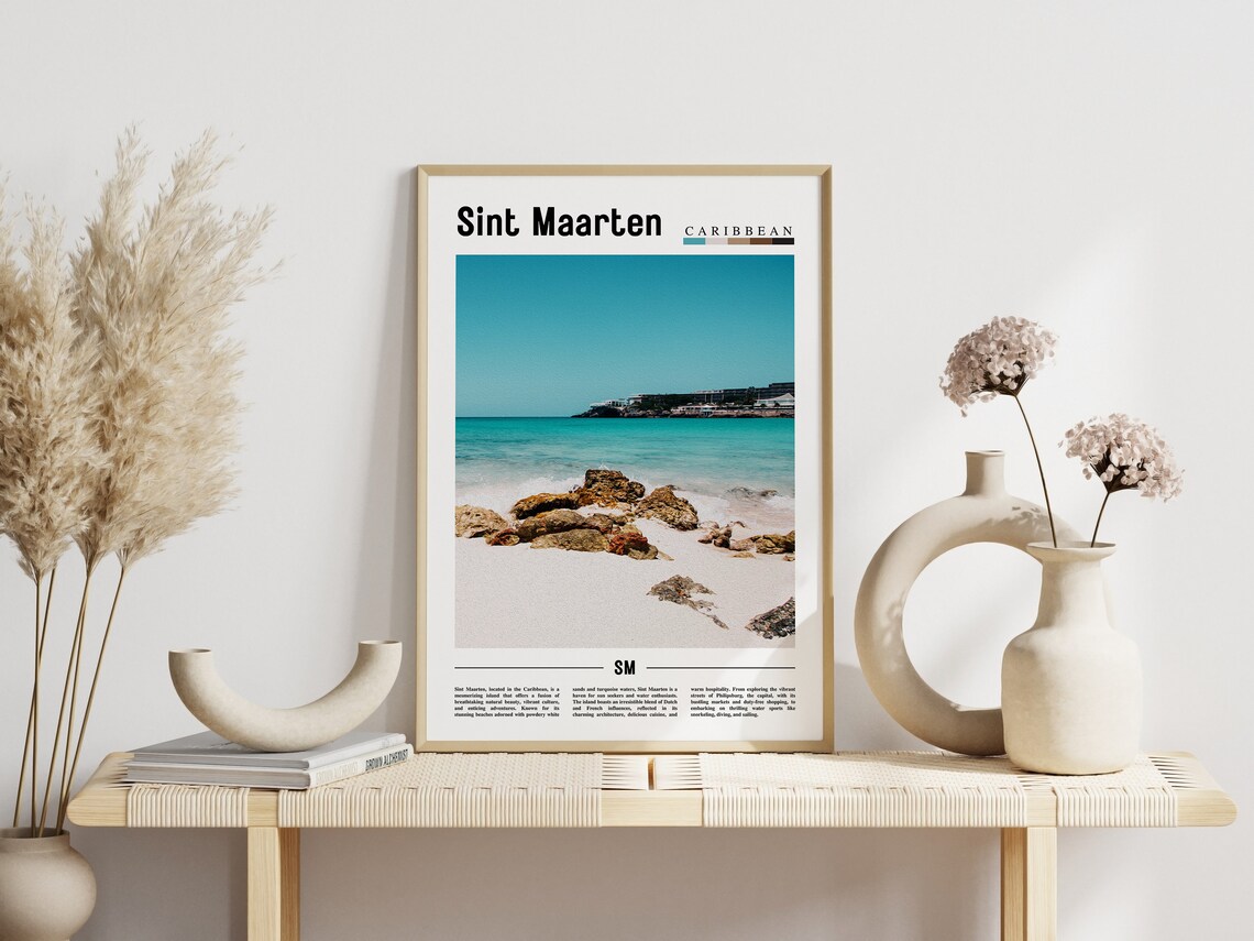 Sint Maarten Caribbean Turquoise Beach Minimal Photo Travel Poster - Image 3