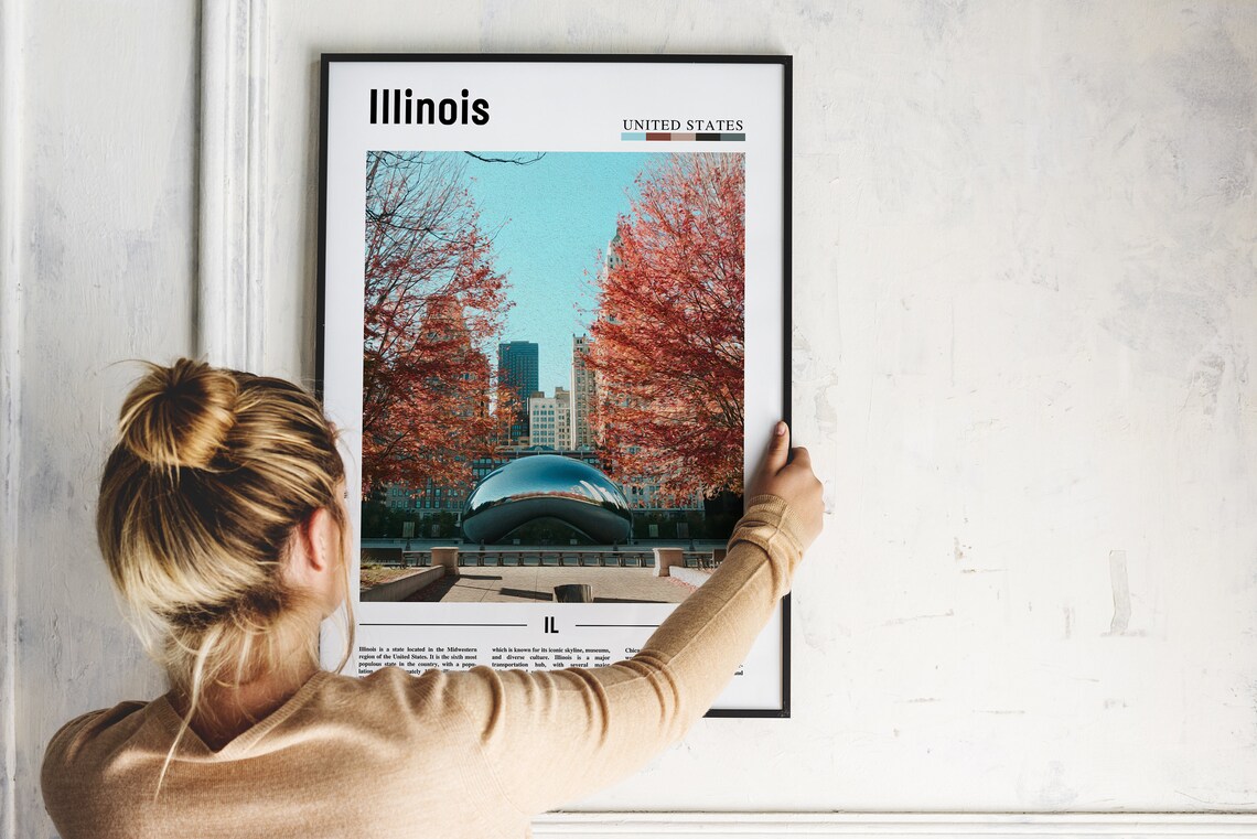 Illinois Chicago Travel Poster Cloud Gate Autumn Millennium Park - Image 2