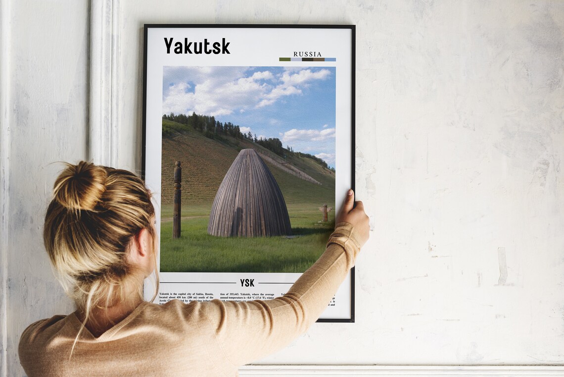 Yakutsk Russia Wooden Beehive Hut Grass Hill Minimalist Travel Poster - Image 2