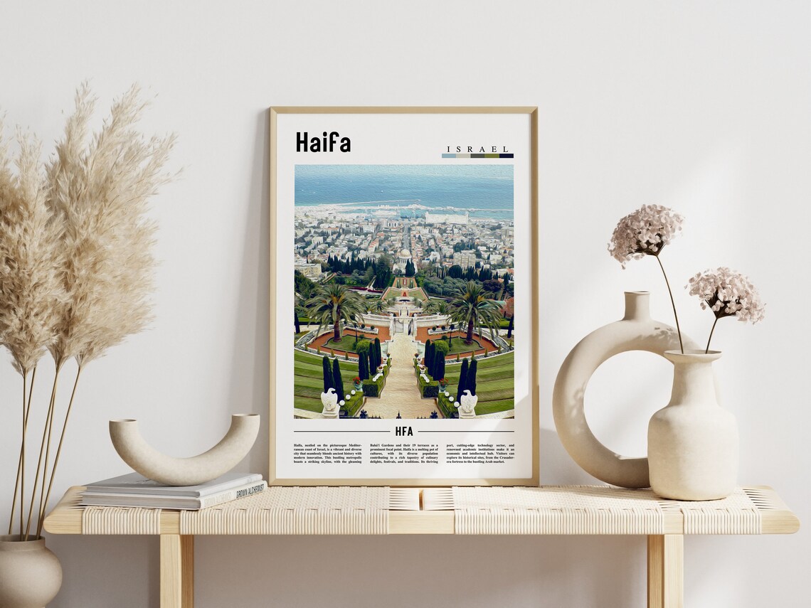 Haifa Israel Bahai Gardens Terraces Bay City View Travel Poster - Image 3