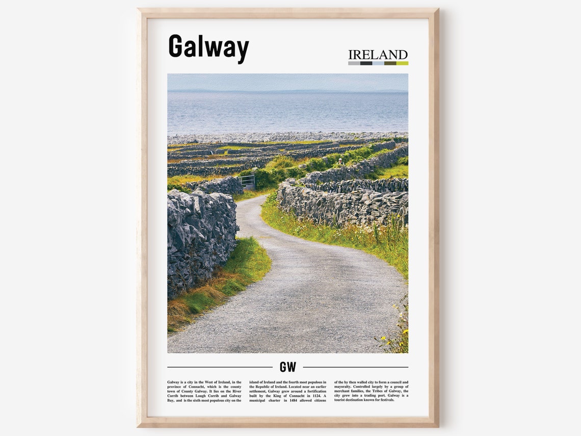 Galway Ireland Stone Walled Country Road Coastal Travel Poster