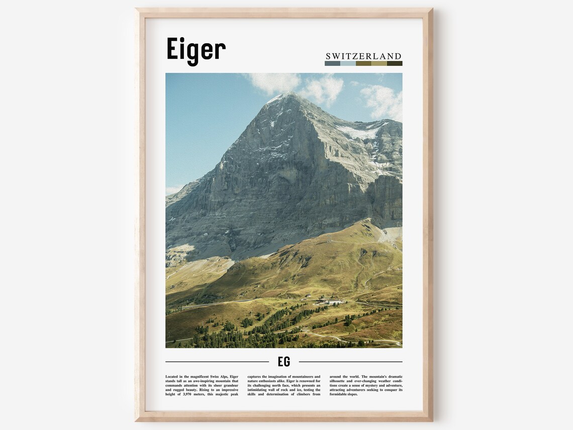 Eiger Switzerland Swiss Alps Dramatic Rock Face Mountain Photo Poster