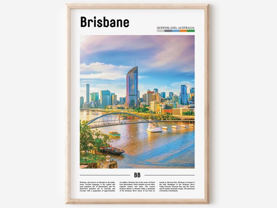 Brisbane Australia City Skyline River Bridge Sunset Travel Poster