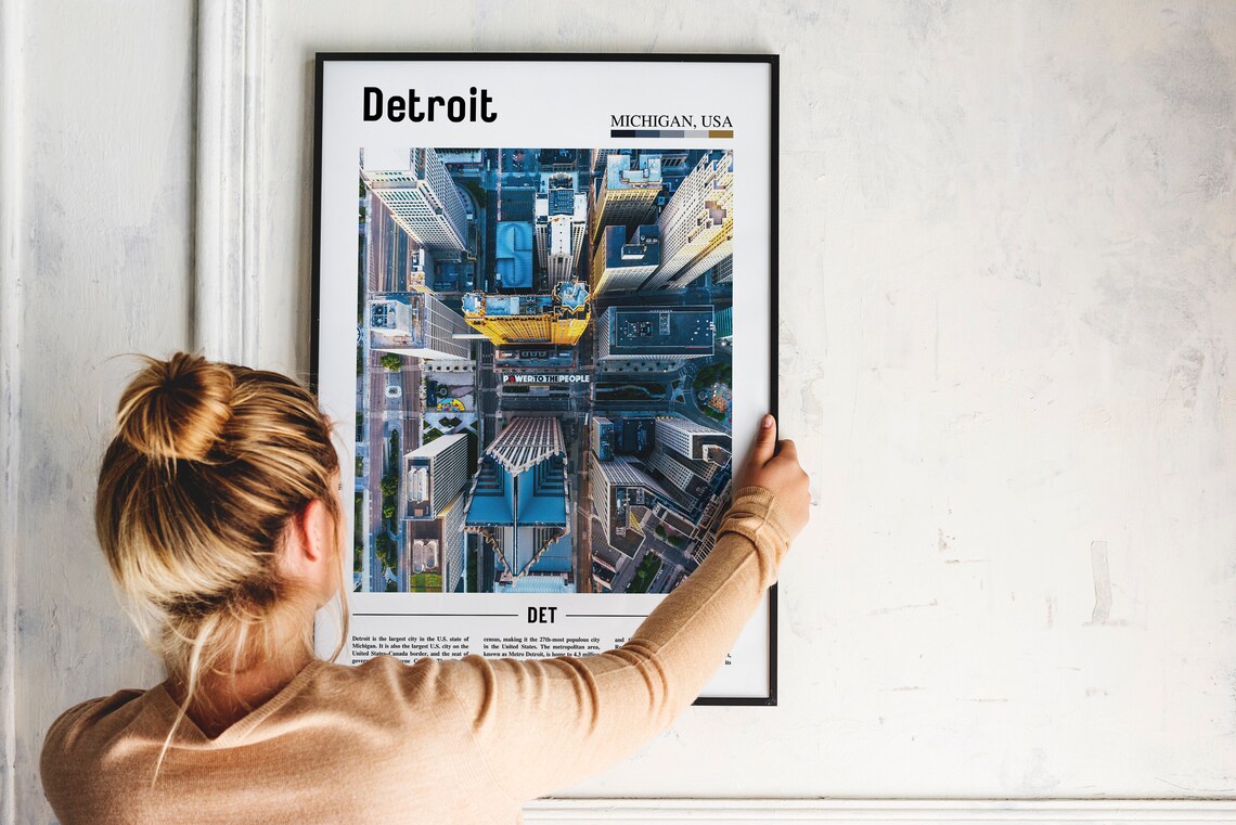 Detroit Michigan Downtown Aerial Skyscrapers City Photo Poster - Image 2
