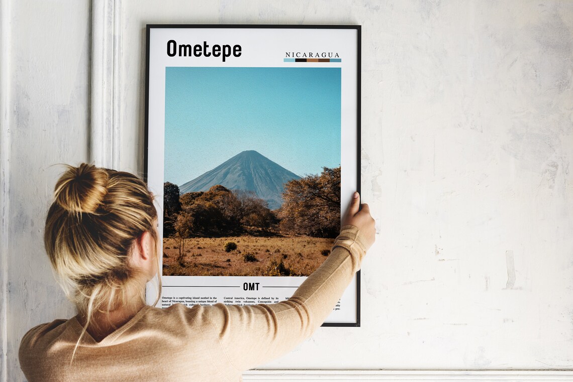 Ometepe Nicaragua Minimal Travel Poster Volcano Island Lake Photo Art - Image 2