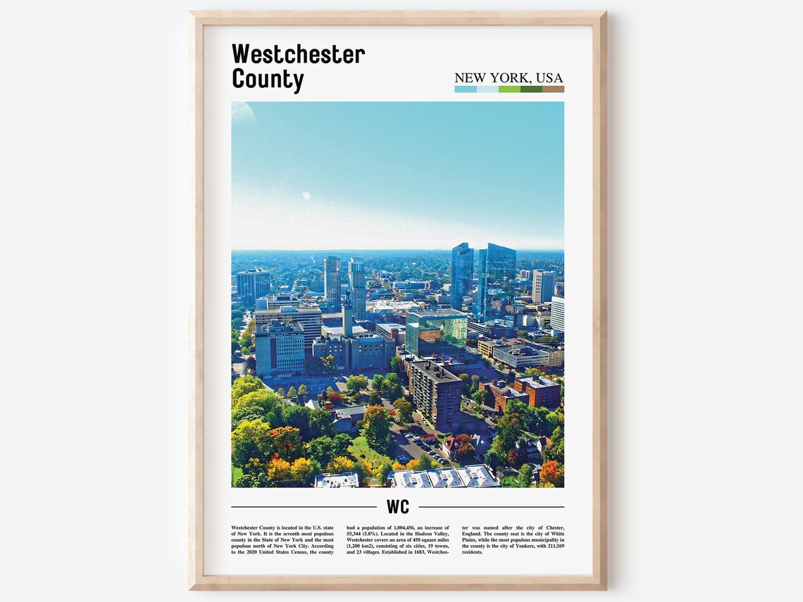 Westchester County New York Aerial Cityscape Travel Photo Poster
