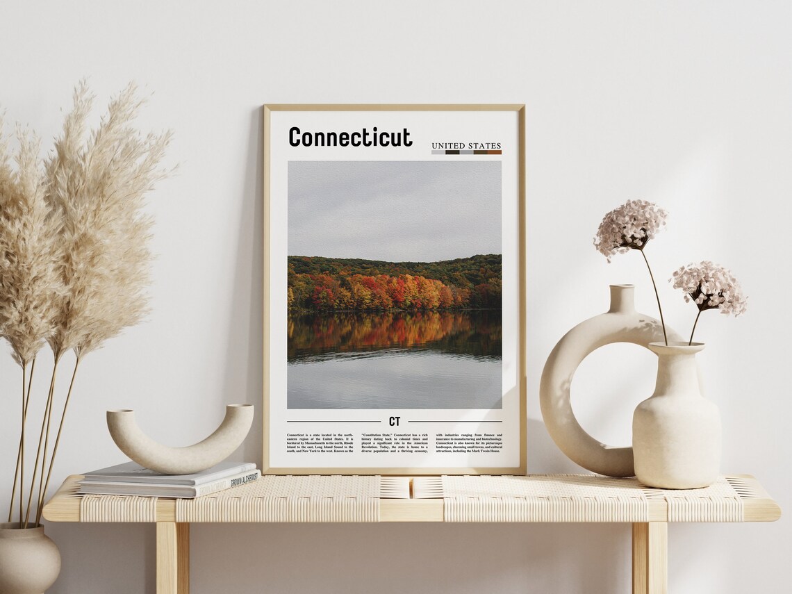Connecticut Fall Foliage Lake Reflection Autumn Photo Travel Poster - Image 3
