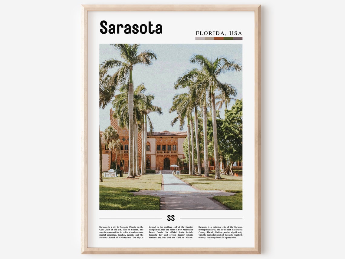 Sarasota Florida Palm Trees Courtyard Architecture Travel Poster