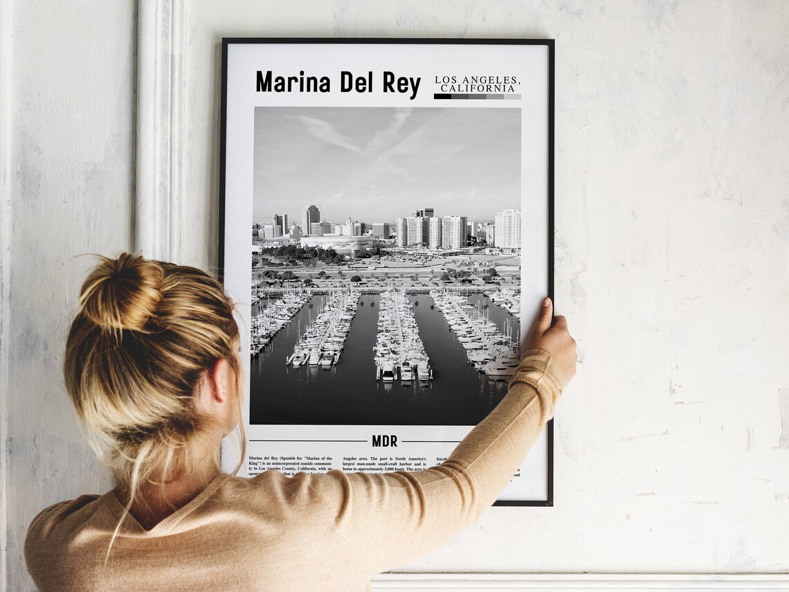 Marina Del Rey Los Angeles Black White Harbor Photo Art Print - Image 2