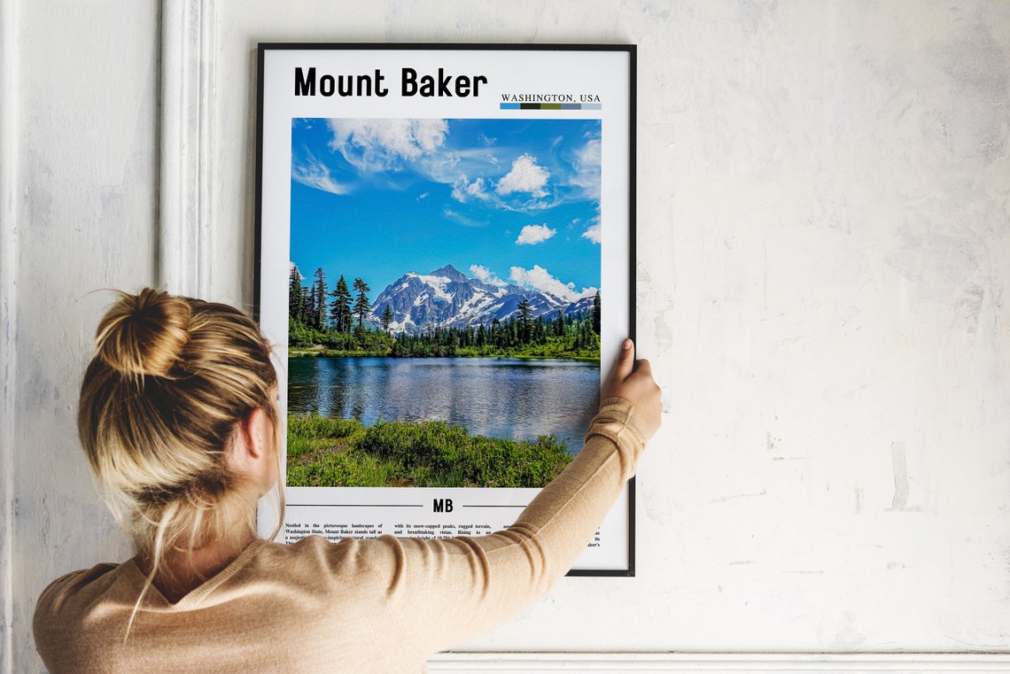 Mount Baker Washington Snow Peak Lake Minimalist Travel Poster - Image 2