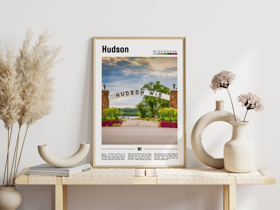 Hudson Wisconsin Lakefront Arch Sign Small Town Travel Poster - Image 3