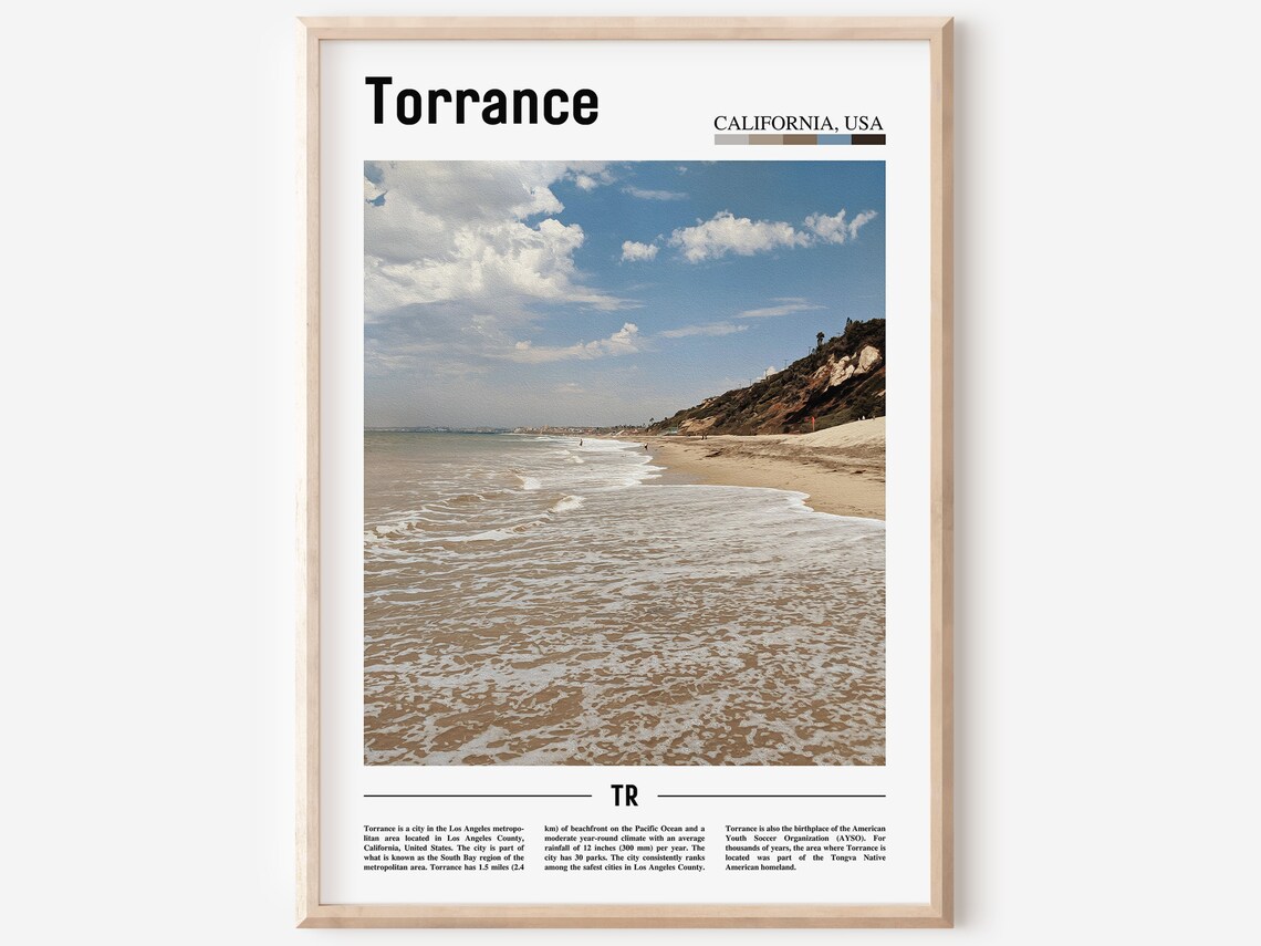 Torrance California USA Beach Waves Rocky Headland Coastline Travel Poster