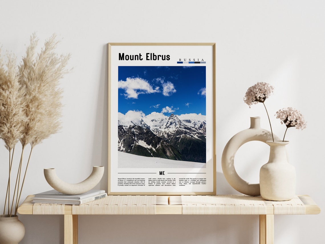 Mount Elbrus Russia Snowy Caucasus Peak Climbing Travel Poster - Image 3