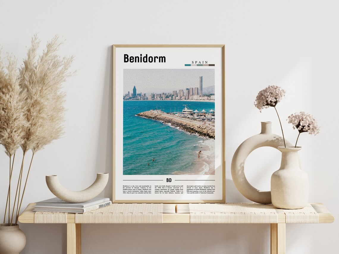 Benidorm Spain Coastal Skyline Turquoise Sea Travel Photo Poster - Image 3