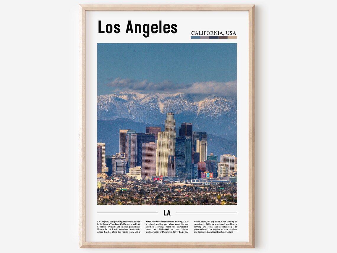 Los Angeles California Downtown Skyline Mountains City Poster