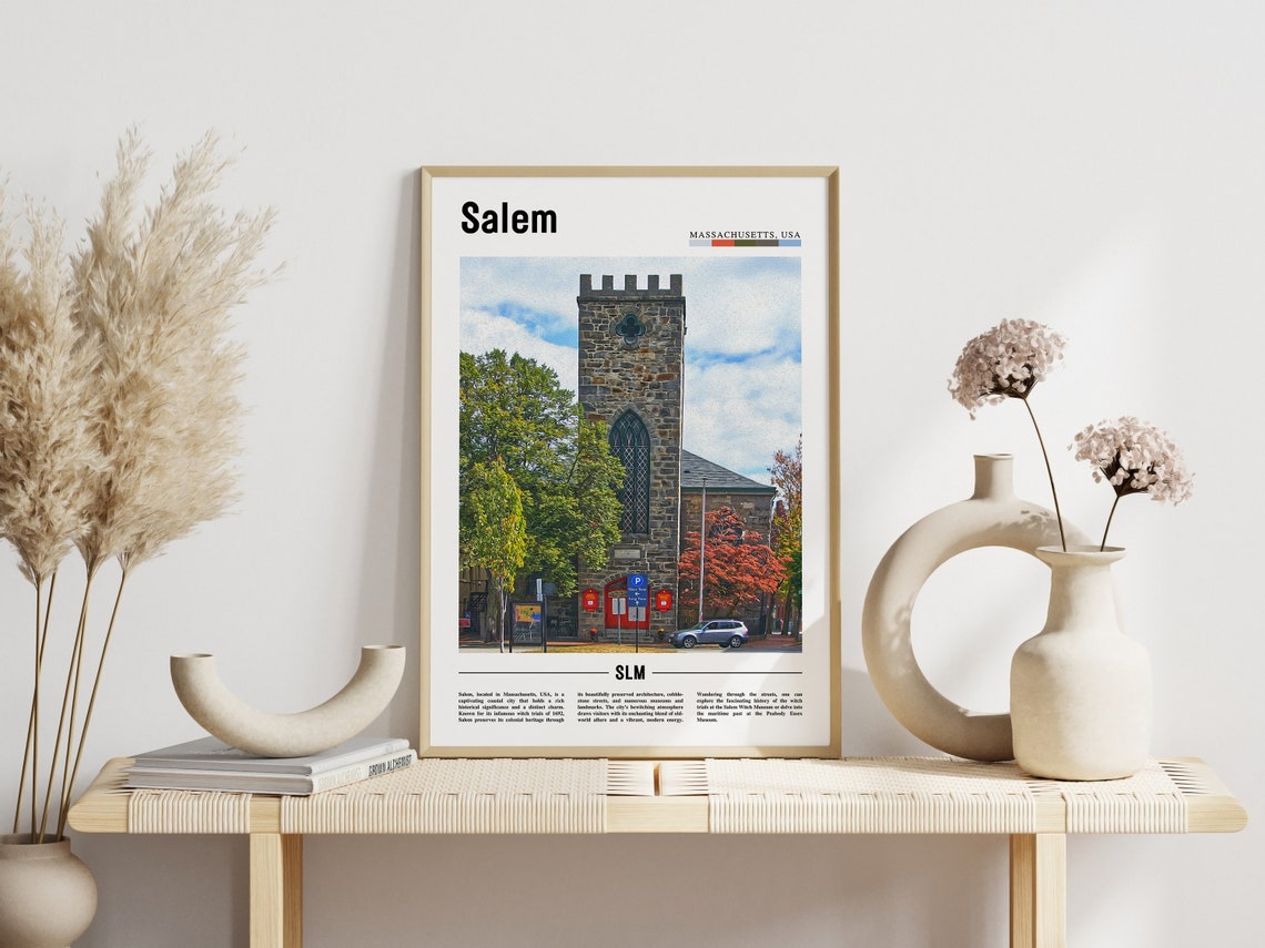 Salem Massachusetts Historic Stone Church Tower Landmark Poster - Image 3