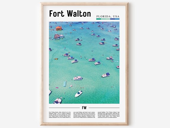 Fort Walton Florida Turquoise Water Boats Aerial Beach Poster