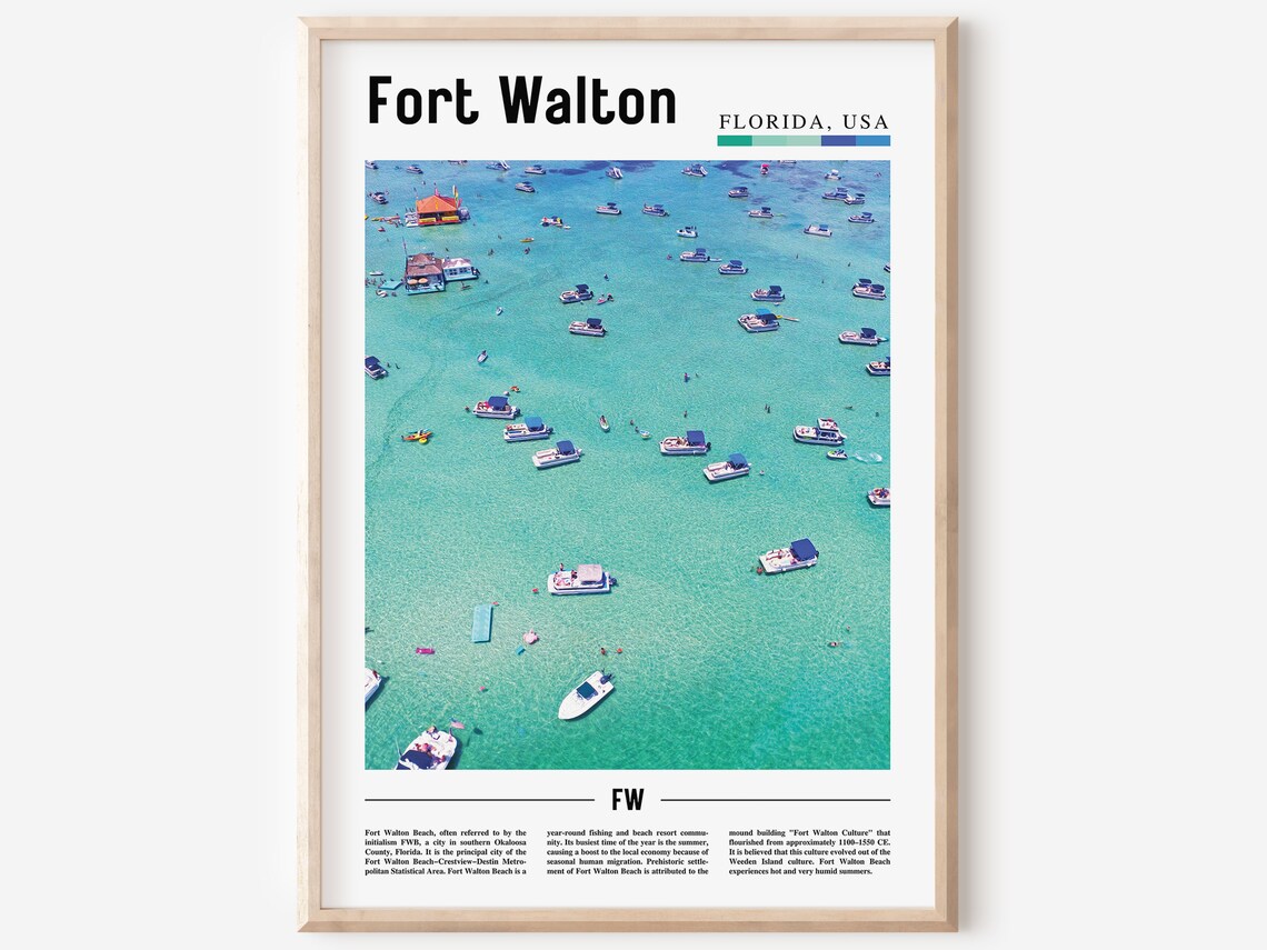 Fort Walton Florida Turquoise Water Boats Aerial Beach Poster